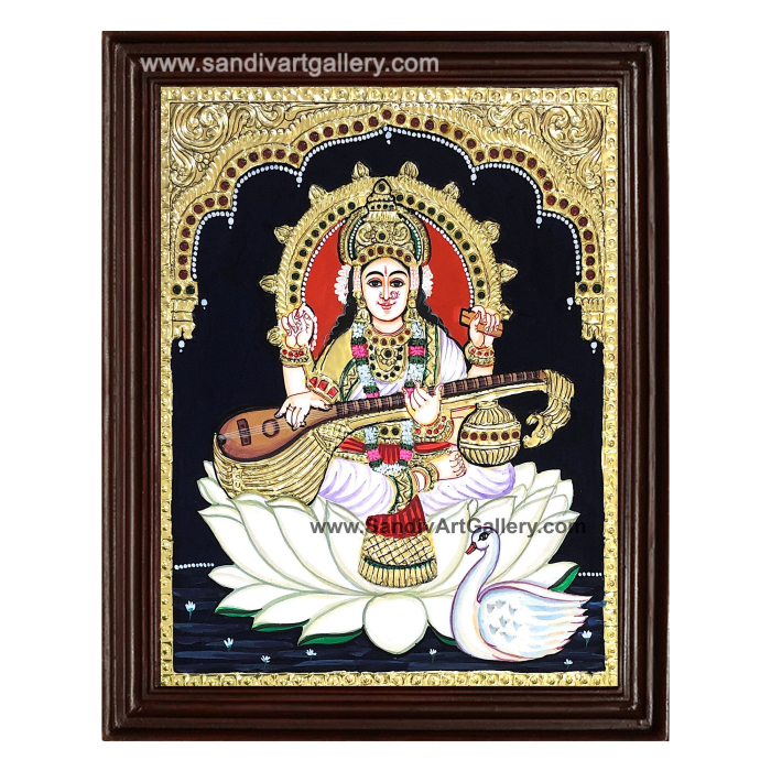 Lotus Saraswati Tanjore Painting