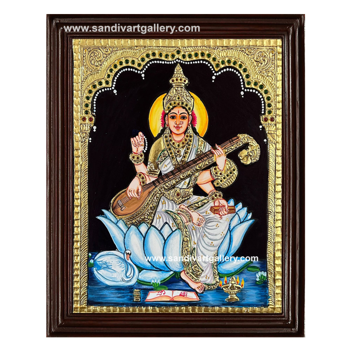 Goddess Saraswathi Tanjore Painting 7
