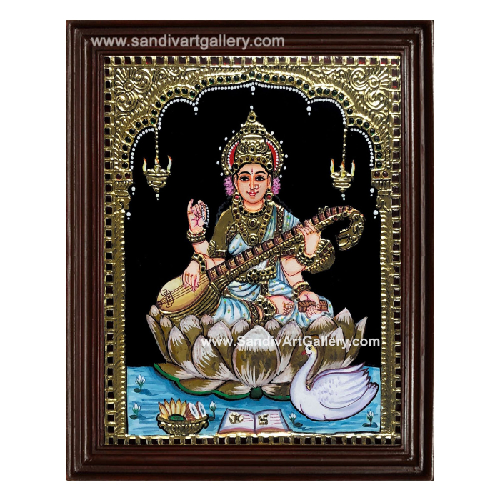 Goddess Saraswathi Tanjore Painting 8