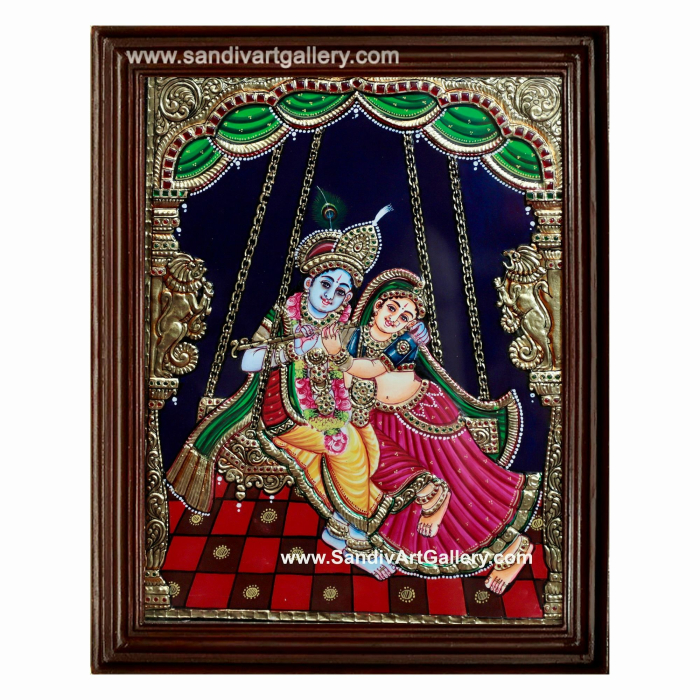 Radha Krishna on a Swing Tanjore Painting2