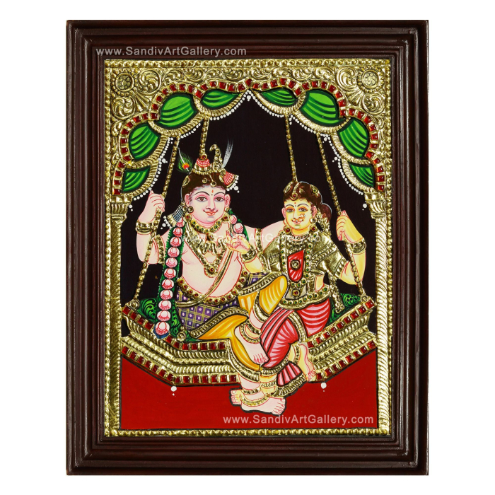 Traditional Swinging Radha Krishna Tanjore Painting