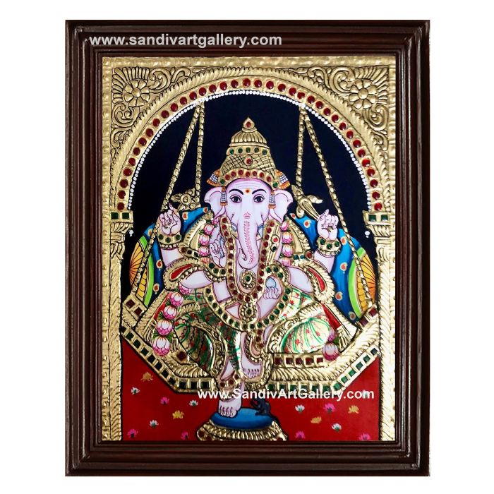 Ganesha on Swing Tanjore Painting