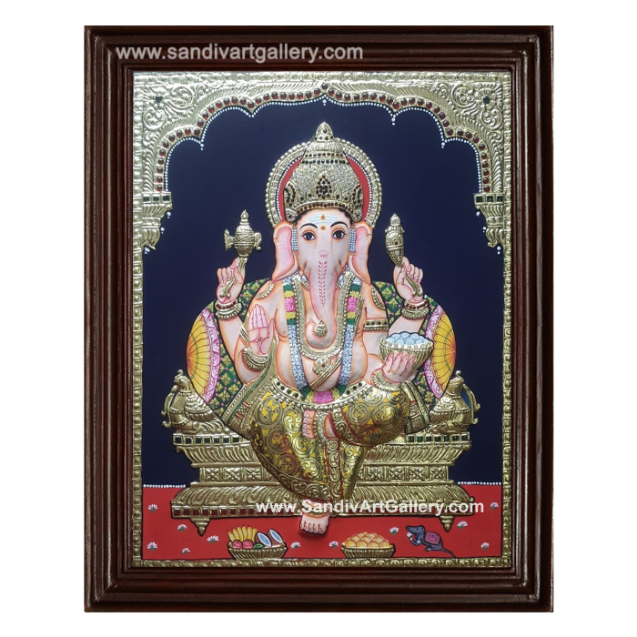Ganesha 2D Embossed Tanjore Painting