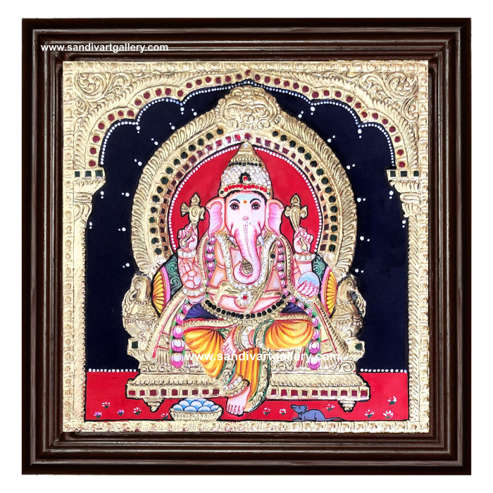 Ganesha Semi Embossed Tanjore Painting