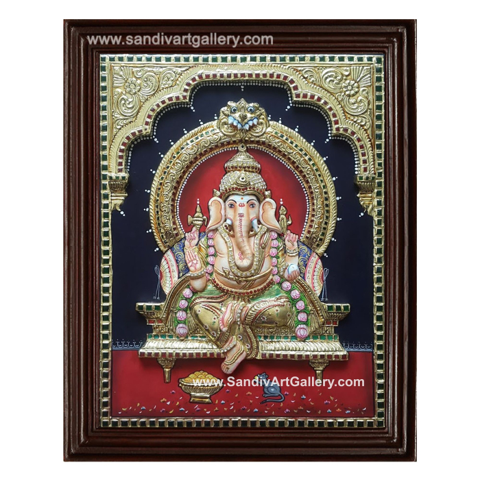 Ganesha 3D Embossed Tanjore Painting 1