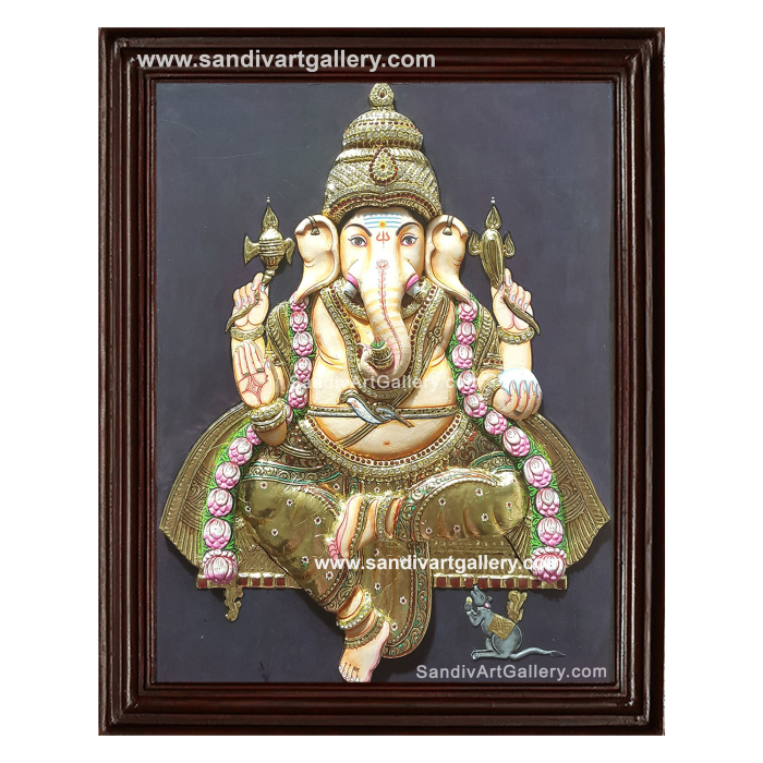Ganapathi 3D Embossed Tanjore Painting