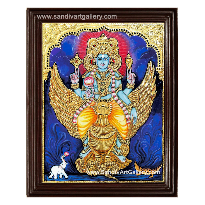 Vishnu on Garudar Tanjore Painting