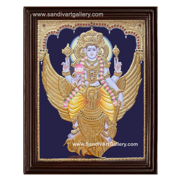 Vishnu on Garudar Tanjore Painting 1