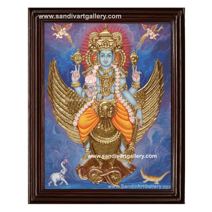 Vishnu on Garudar Tanjore Painting 2