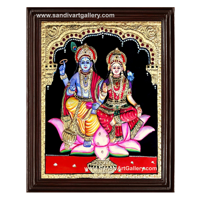 Vishnu and Lakshmi 2D Embossed Tanjore Painting