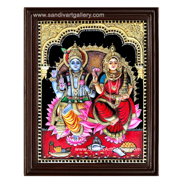 Vishnu Lakshmi 3D Embossed Tanjore Painting