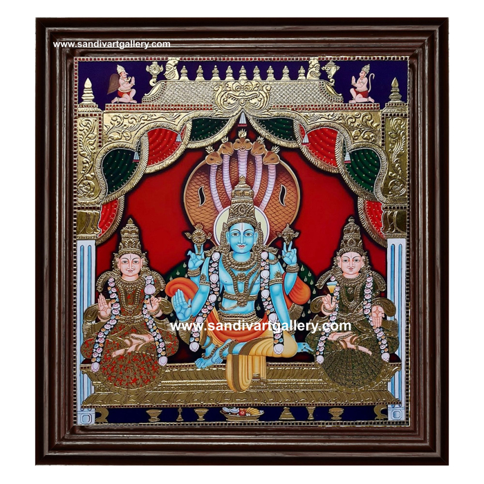Vishnu Sri Devi Bhoo Devi Tanjore Painting 