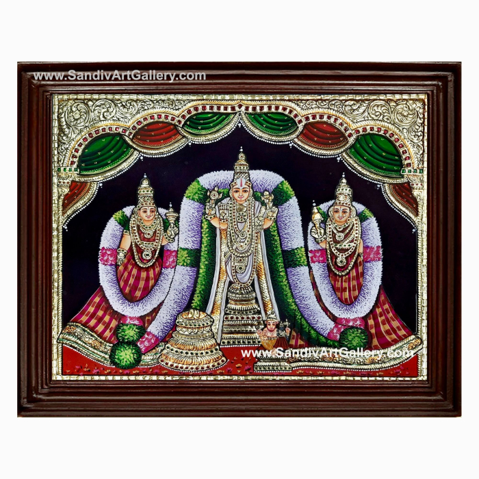 Maha Vishnu Sridevi Bhudevi Tanjore Painting