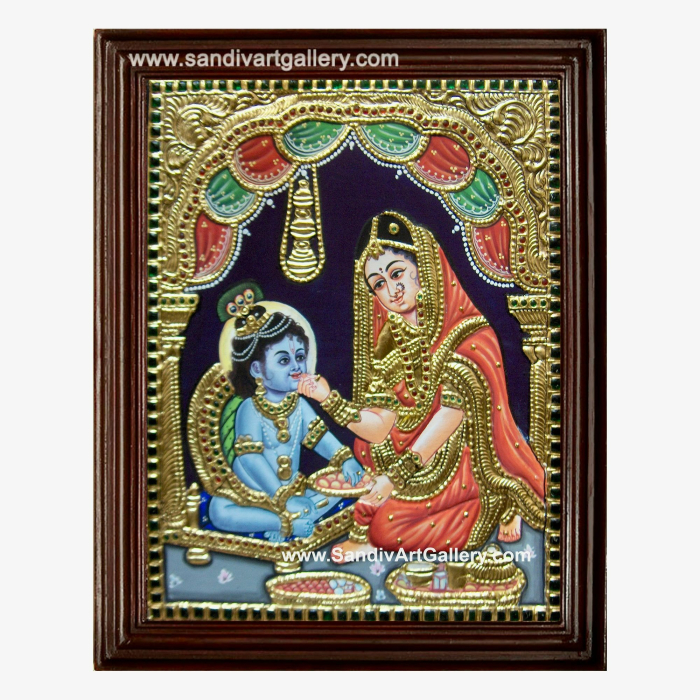 Yasodha Feeding Krishna Tanjore Painting