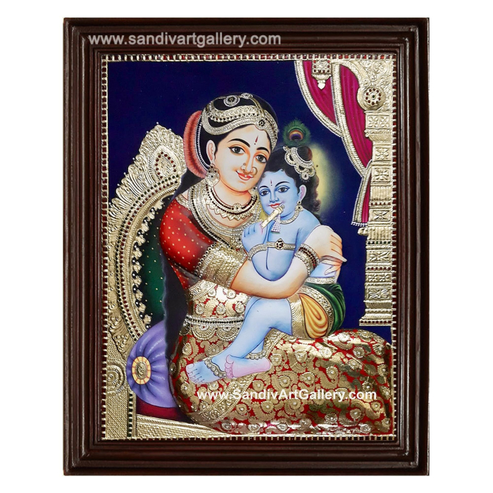 Yasodha Krishna 3D Embossed Tanjore Painting